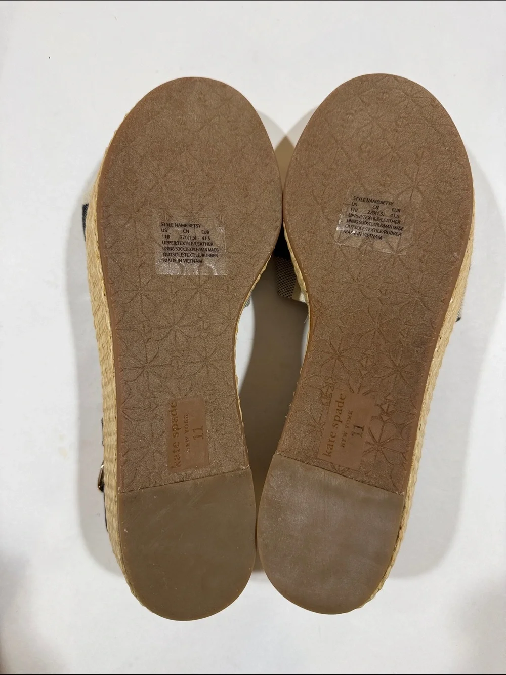 kate spade Betsy Black Crm Gingham Plaid Knot Espadrille Flatform Sandal NWT 11